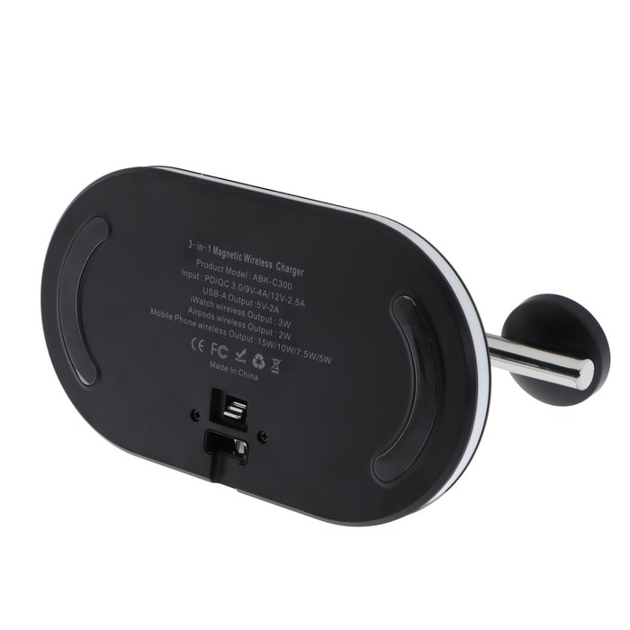 Беспроводная зарядная станция 3 в 1 LCC-83, 15 Вт, MagSafe, с подставкой, подсветка, черная Беспроводная зарядная станция 3 в 1 LCC-83, 15 Вт, MagSafe, с подставкой, подсветка, черная