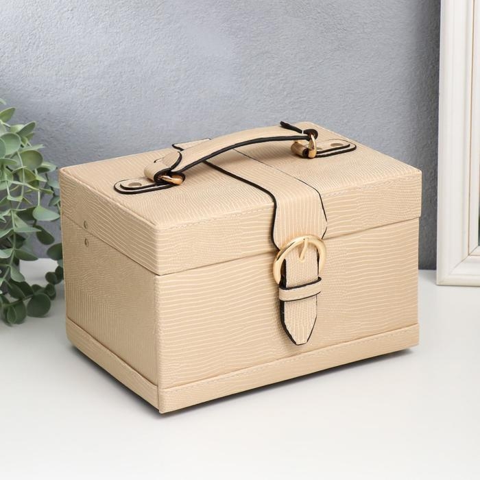 Шкатулка кожзам для украшений сундучок Шкатулка кожзам для украшений сундучок "Рептилия беж" с пряжкой 16х22х14 см