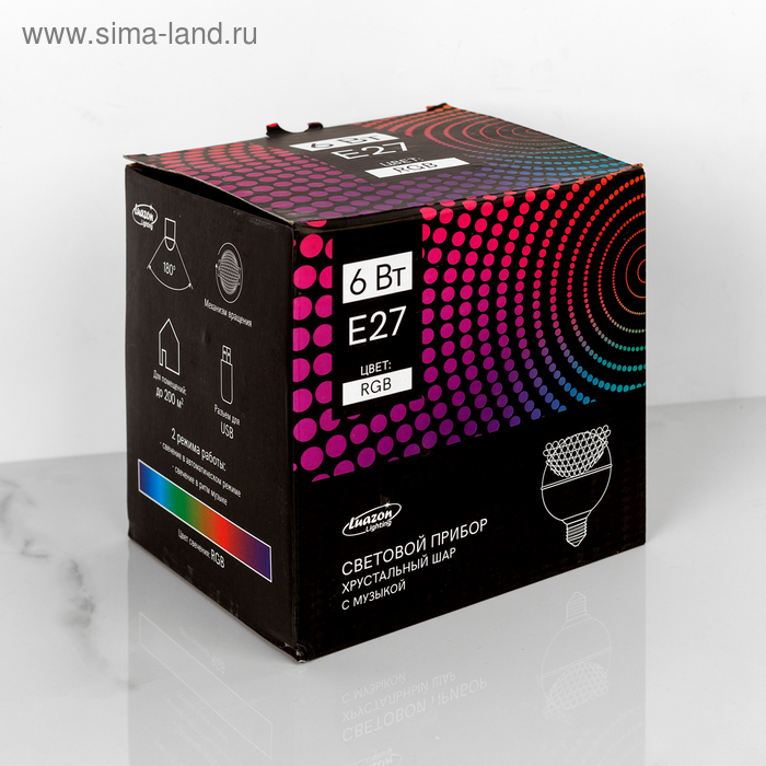 Световой прибор &laquo;Хрустальный шар&raquo; 16 см, Е27, динамик, пульт ДУ, свечение RGB