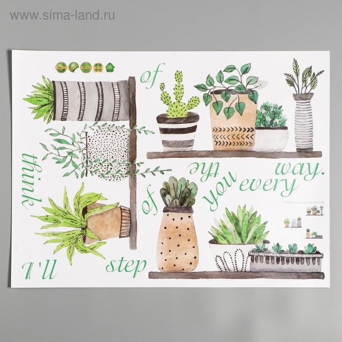 Наклейка пластик интерьерная Наклейка пластик интерьерная "Растения в горшочках" 45х60 см