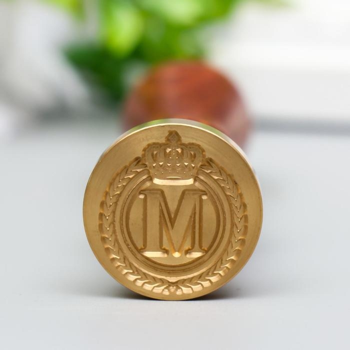 Печать для сургуча с деревянной ручкой Печать для сургуча с деревянной ручкой "Корона с буквой M" 9х2,5х2,5 см