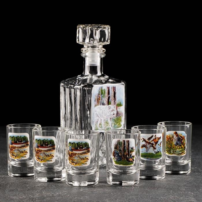 Набор питьевой &laquo;Охота-рыбалка&raquo;, 7 предметов: графин 500 мл, стопка 50 мл, 6 шт, в чемоданчике