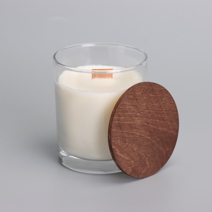 Свеча из соевого воска в стакане с деревянным фитилем и крышкой "Сладкий гранат", 110 гр