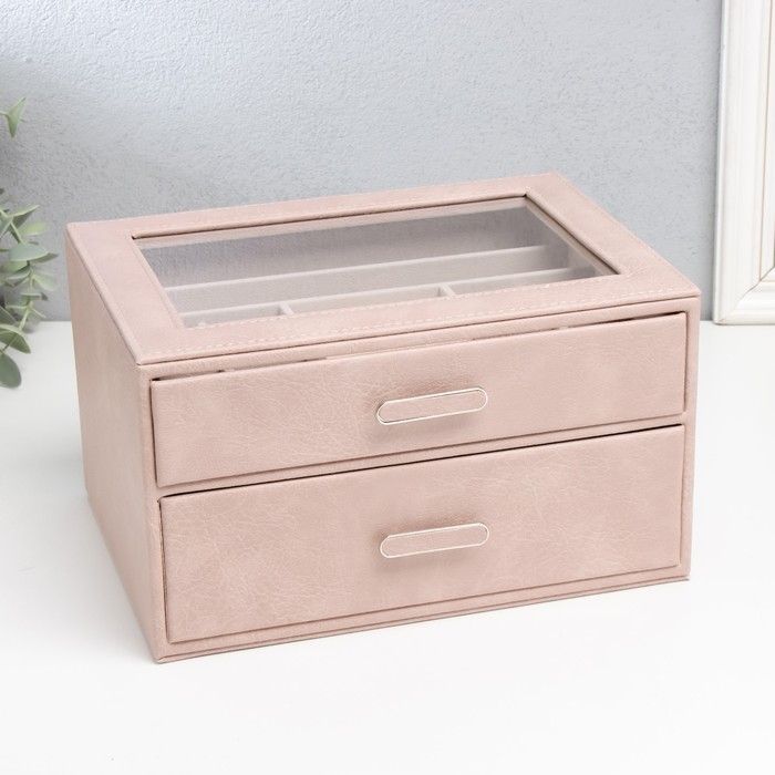 Шкатулка кожзам для украшений Шкатулка кожзам для украшений "Эльба. Два яруса" розовая 25х18х14 см