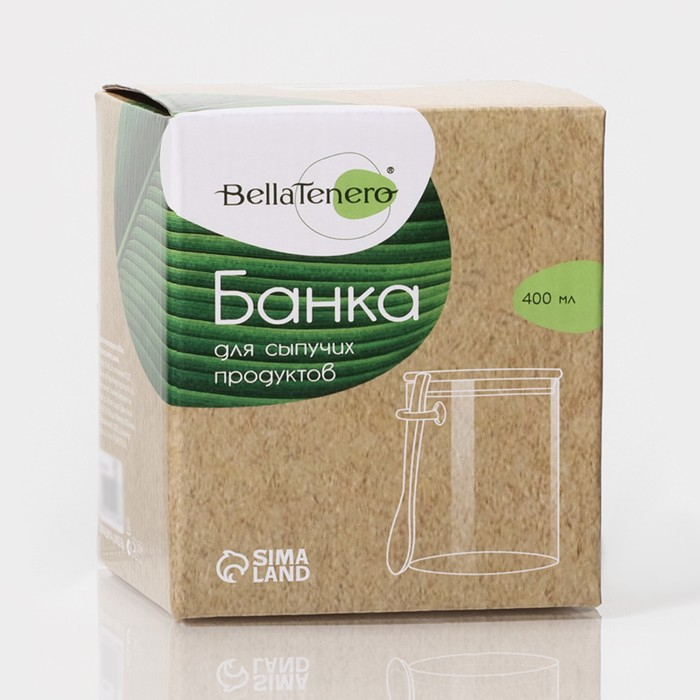 Банка стеклянная для хранения сыпучих продуктов с ложкой &laquo;Эко&raquo;, 400 мл, 10,5&times;8,5 см, с бамбуковой крышкой