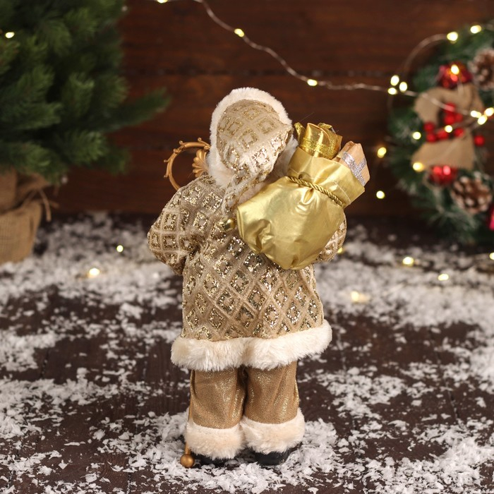 Дед Мороз "В золотой шубе, с ремешком, и подарками" 30х16 см