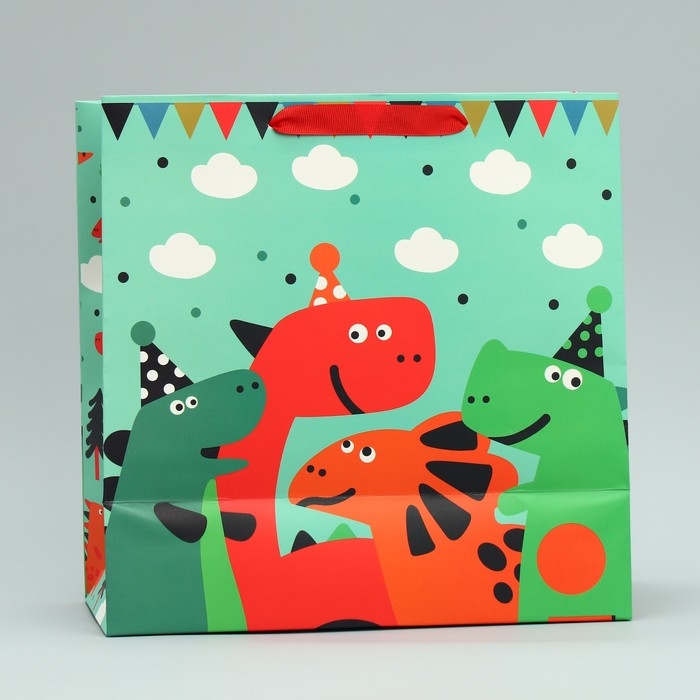 Пакет подарочный, упаковка, &laquo;Динозавр: Весёлый праздник&raquo;, 26.5 х 26.5 х 13 см,