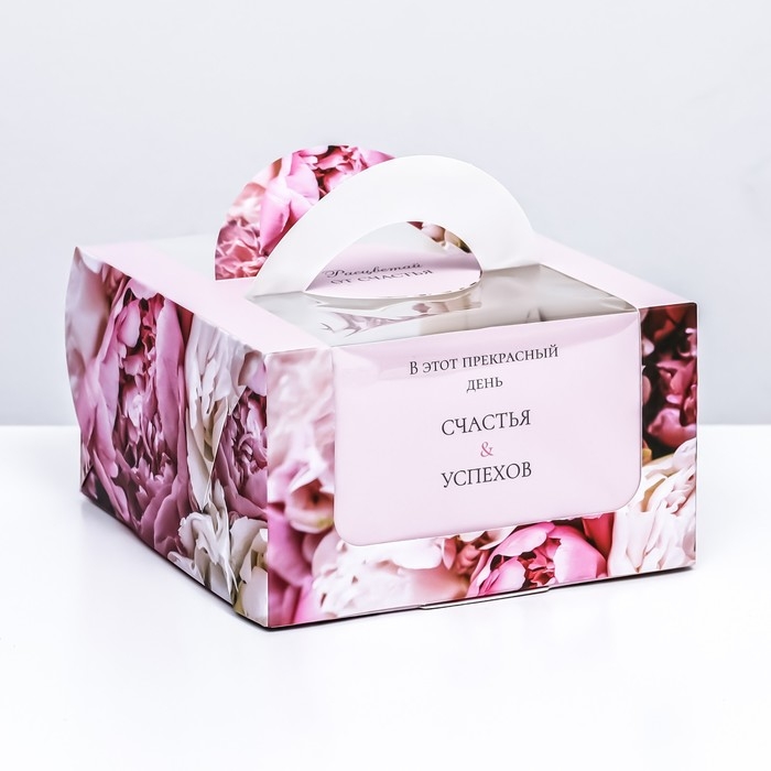 Коробка под бенто-торт с окном Коробка под бенто-торт с окном "Расцветай от счастья", 14 х 14 х 8 см