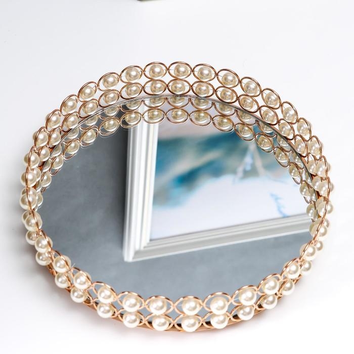 Подставка интерьерная под свечи с зеркалом Подставка интерьерная под свечи с зеркалом "Жемчужинки" круг 5,5х25х25 см