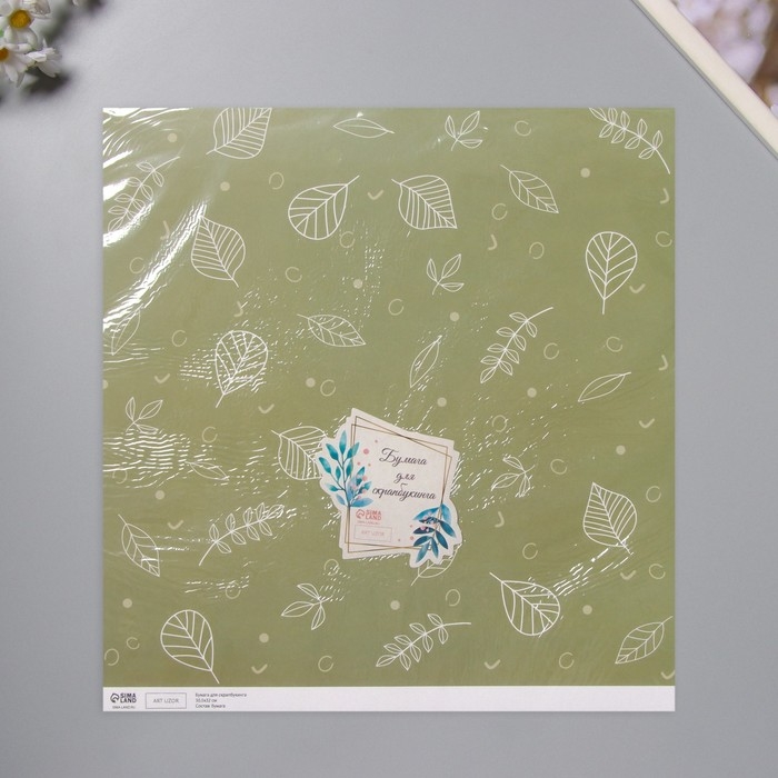 Бумага для скрапбукинга "Зелёные листочки" плотность 180 гр набор 5 шт 30,5х32 см