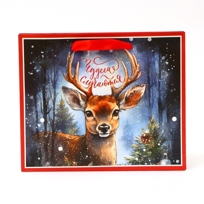 Новый год. Пакет подарочный новогодний бумажный, Новый год. Пакет подарочный новогодний бумажный, "Чудеса случаются", 24 х 20 х 11 см.