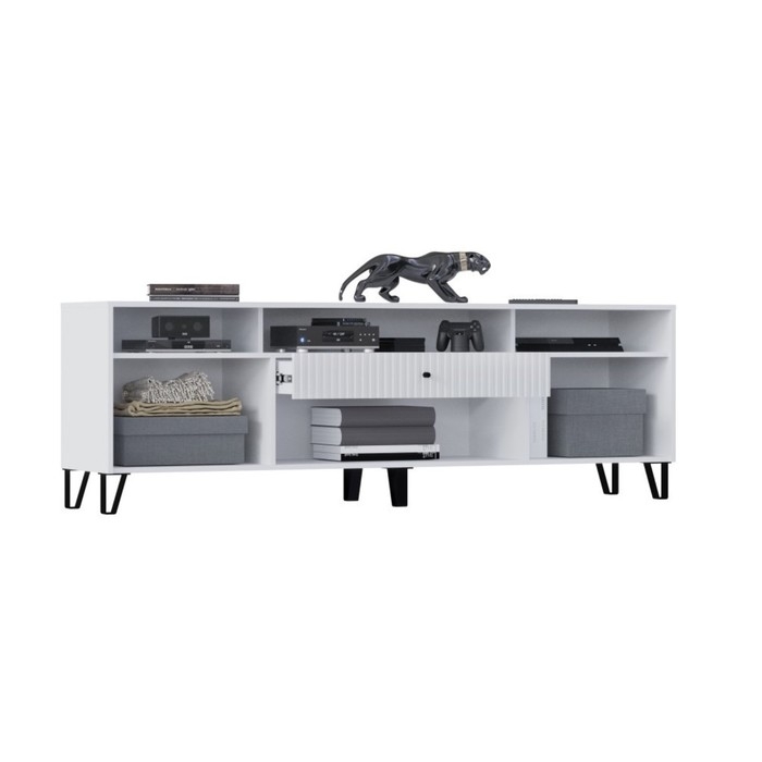 Тумба под ТВ Оливия, 2000х426х668,цвет белый / белый глянец