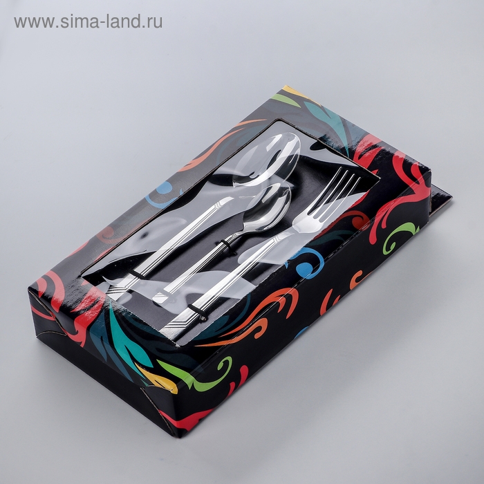 Набор столовый «Аппетит», 18 предметов, в картонной коробке ВИТРИНА, цвет серебряный Набор столовый «Аппетит», 18 предметов, в картонной коробке ВИТРИНА, цвет серебряный