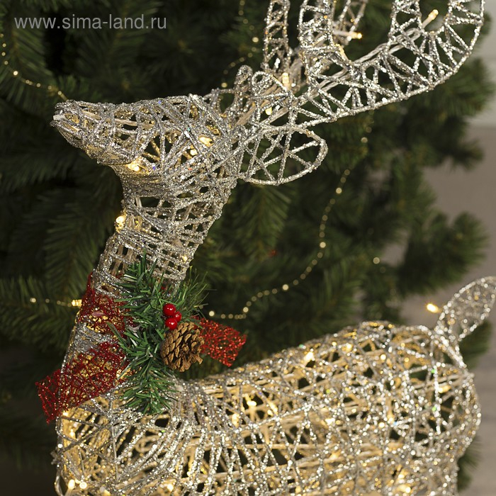 Светодиодная фигура &laquo;Олень с санями серебристый&raquo;, олень: 50 &times; 85 &times; 18 см, сани: 70 &times; 43 &times; 22 см, металл, 220 В, свечение тёплое белое