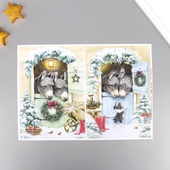 Набор декупажных карт 5 шт &laquo;Зимние ослики&raquo;, плотность 45 гр/м2, формат А4