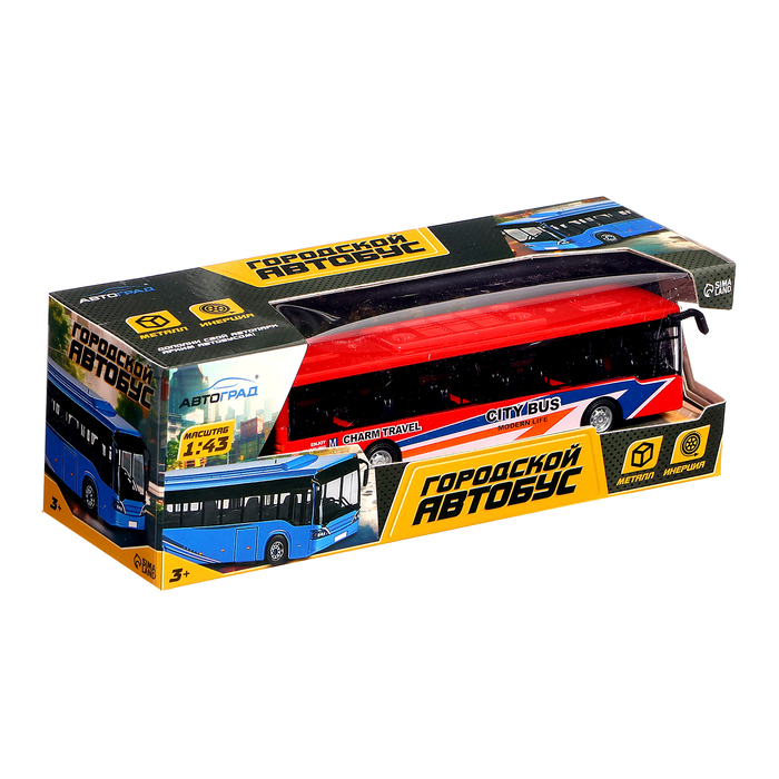 Автобус металлический &laquo;Междугородний&raquo;, инерционный, масштаб 1:43, цвет красный
