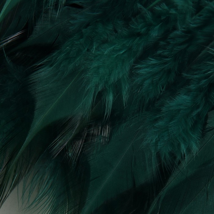 Тесьма с перьями петуха, 10-15 см, 5 &plusmn; 0,5 м, цвет изумрудный
