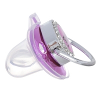 Соска - пустышка силиконовая ортодонтическая &laquo;JUICY&raquo;, от 6 мес., с колпачком + держатель - цепочка, цвет розовый/серебло, стразы