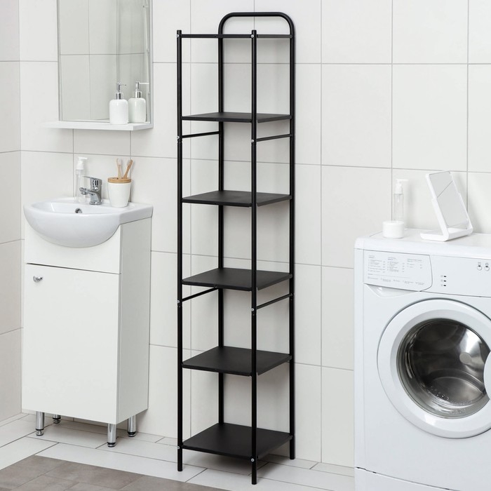 Стеллаж напольный шестиярусный, 29&times;29&times;158,5 см, цвет чёрный