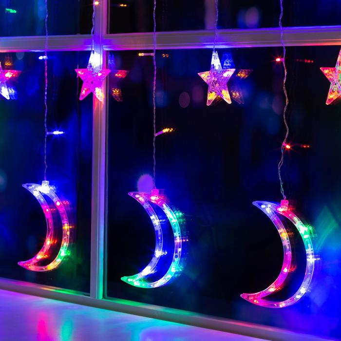 Гирлянда &laquo;Бахрома&raquo; 2.7 &times; 0.9 м с насадками &laquo;Месяц&raquo;, IP20, прозрачная нить, 138 LED, свечение мульти, 8 режимов, 220 В
