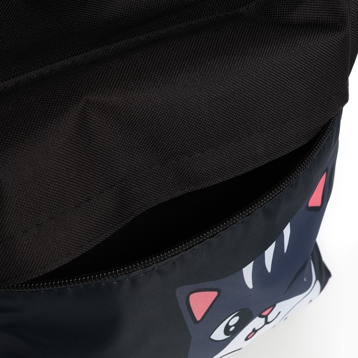 Рюкзак школьный детский для девочки &laquo;Котик&raquo; 33х13х37, отд на молнии, н/карман, чёрный