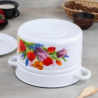 Кастрюля эмалированная цилиндрическая &laquo;Тюльпан Май&raquo;, 8 л, цвет белый