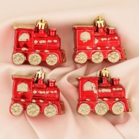 Украшение ёлочное "Паровозик" (набор 4 шт) 6,5х4,5 см, красно-золотой