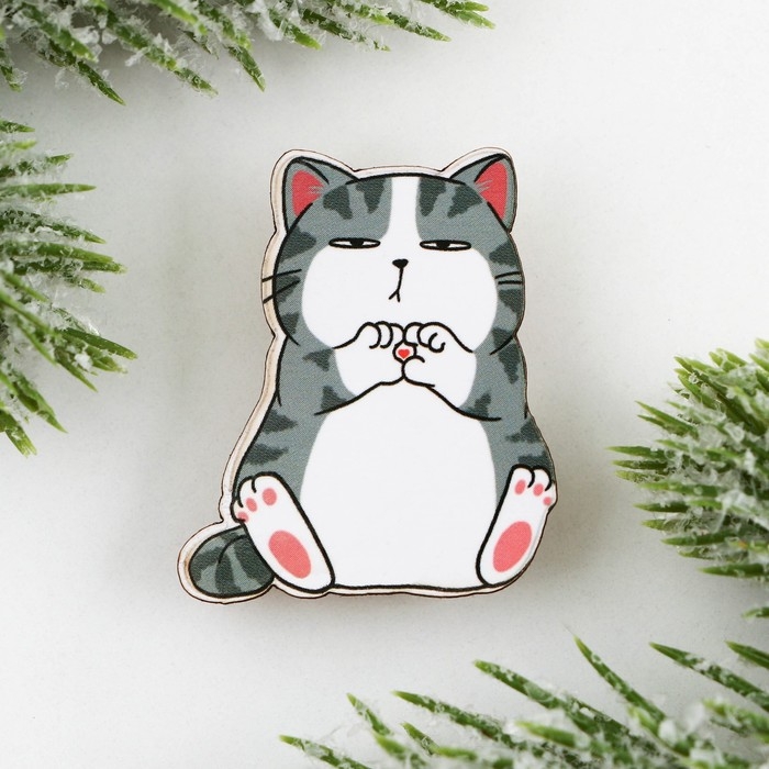 Новогодний значок в коробочке &laquo;Новый год: Котик&raquo; 3,1 х 3,7 см