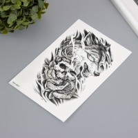 Татуировка на тело чёрная "Волк с черепом" 12х19 см Татуировка на тело чёрная "Волк с черепом" 12х19 см