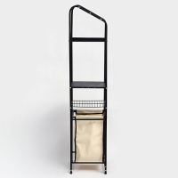 Стеллаж с корзиной для белья и перекладинами, 2-х ярусный, 38&times;35&times;160 см, цвет чёрный