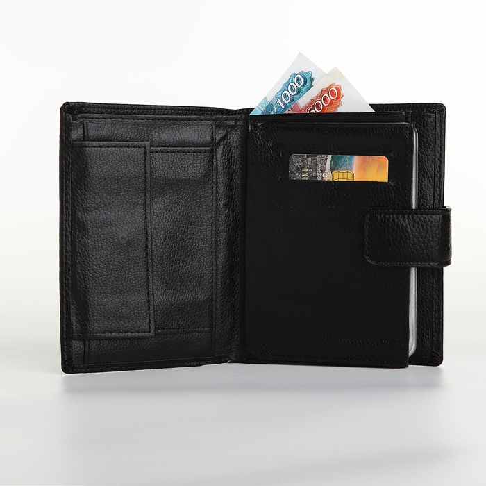 Портмоне мужское на магните 3 в 1, отдел для автодокументов, паспорта, цвет чёрный Портмоне мужское на магните 3 в 1, отдел для автодокументов, паспорта, цвет чёрный