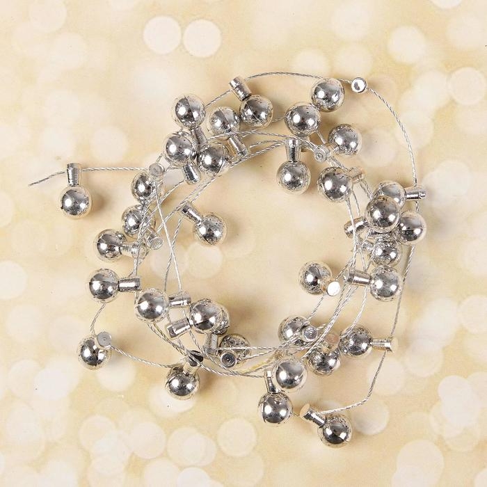 Миниатюра кукольная &laquo;Гирлянда - шарик&raquo; длина 1 метр, игрушка: 1,5&times;0,8 см, цвет серебряный