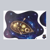 Наклейка пластик интерьерная цветная "Лодка со звёздами" 30х45 см