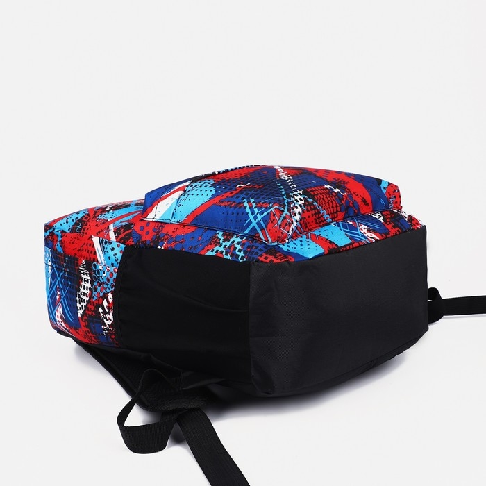 Рюкзак школьный из текстиля на молнии, наружный карман, цвет синий/красный