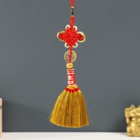 Подвеска текстиль "Золотая метла с монеткой и узлом Счастья" 29 см Подвеска текстиль "Золотая метла с монеткой и узлом Счастья" 29 см