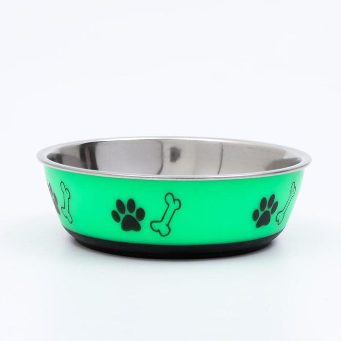 Миска округлая с нескользящим основанием и принтом, 450 мл, зелёная Миска округлая с нескользящим основанием и принтом, 450 мл, зелёная