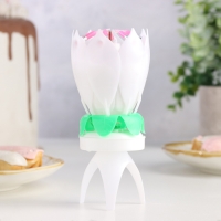 Свеча для торта музыкальная "Тюльпан", крутящаяся, белая, 14,5×6 см Свеча для торта музыкальная "Тюльпан", крутящаяся, белая, 14,5×6 см