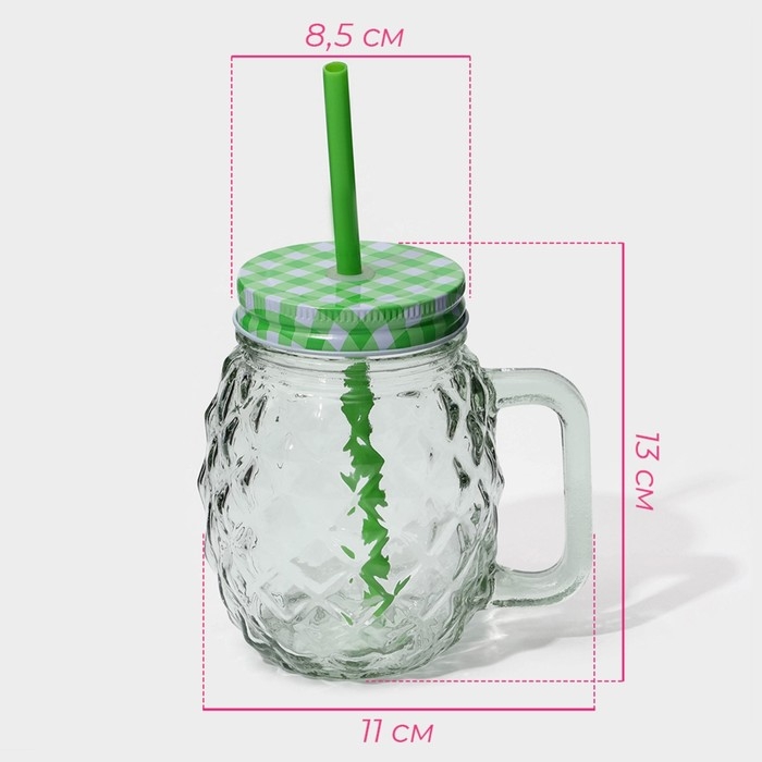 Кружка стеклянная с крышкой и трубочкой Доляна «Ананас», 500 мл, 11×8,5×13 см, цвет МИКС Кружка стеклянная с крышкой и трубочкой Доляна «Ананас», 500 мл, 11×8,5×13 см, цвет МИКС