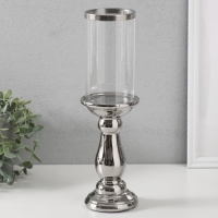 Подсвечник керамика, стекло на 1 свечу "Магистр" d=8 см серебро 9,5х9,5х32 см