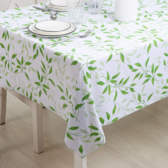 Клеёнка на стол Доляна &laquo;Листья&raquo;, на тканевой основе, ширина 137 см, рулон 20 м, толщина 0,22 мм, цвет белый