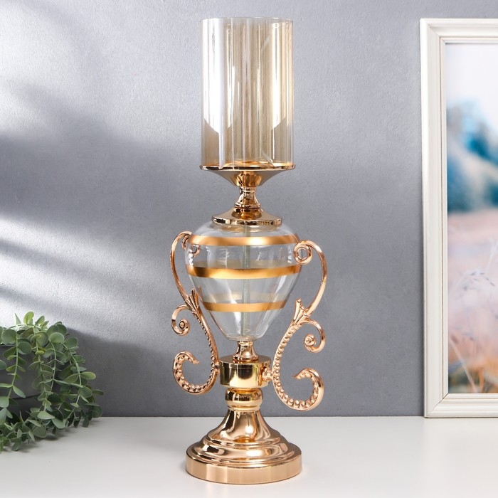 Подсвечник металл, стекло на 1 свечу Подсвечник металл, стекло на 1 свечу "Изящный кубок" золото 55х14х23 см