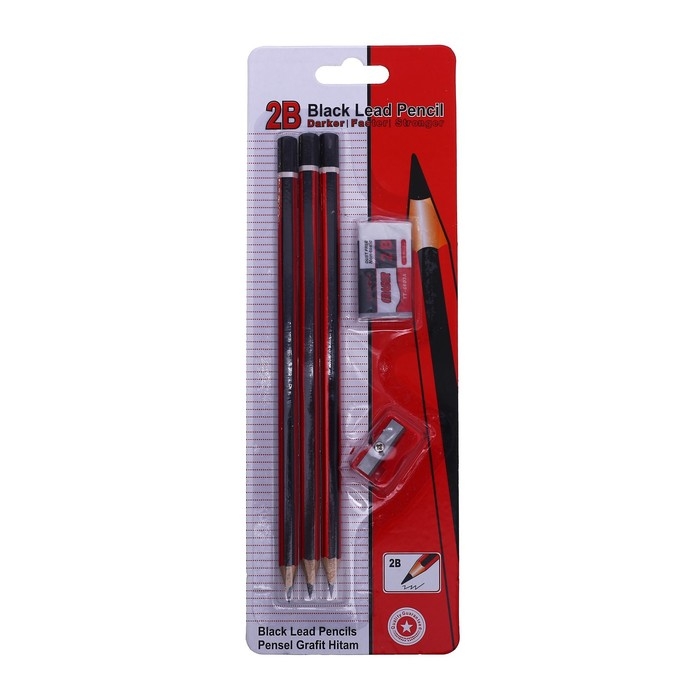 Набор чернографитных карандашей 3 штуки, точилка, ластик Набор чернографитных карандашей 3 штуки, точилка, ластик