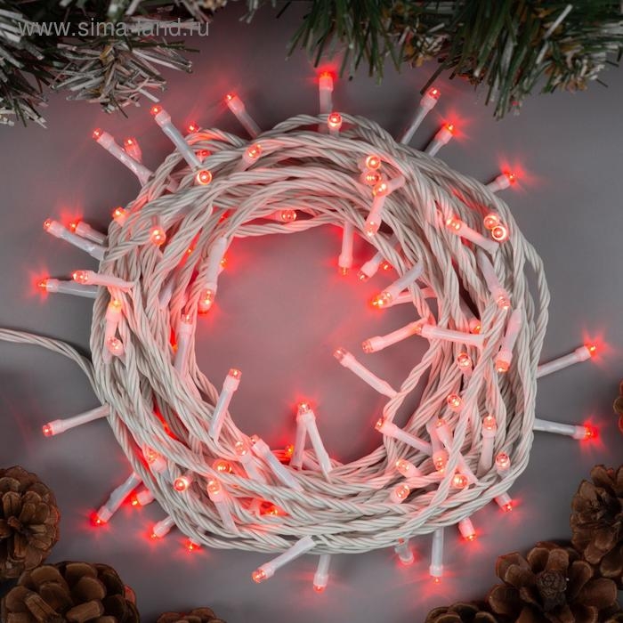 Гирлянда &laquo;Нить&raquo; 10 м, IP20, белая нить, 100 LED, свечение красное, 8 режимов, 220 В