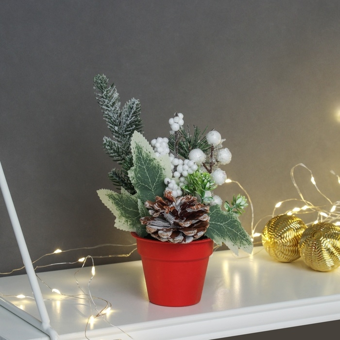 Декор Декор "Яркий праздник, в горшочке" зелень шишка, 20х7 см