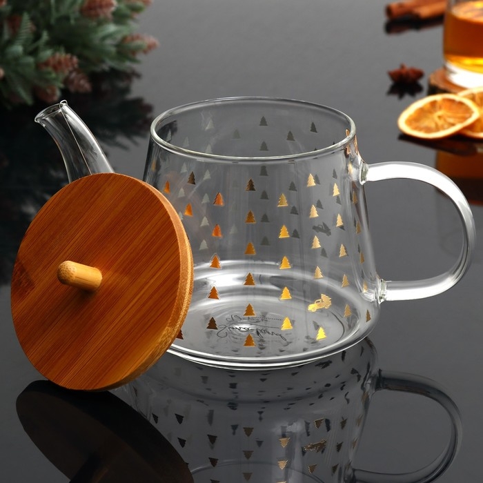 Чайник заварочный стеклянный с бамбуковой крышкой Дорого внимание «Время чудес», 600 мл Чайник заварочный стеклянный с бамбуковой крышкой Дорого внимание «Время чудес», 600 мл