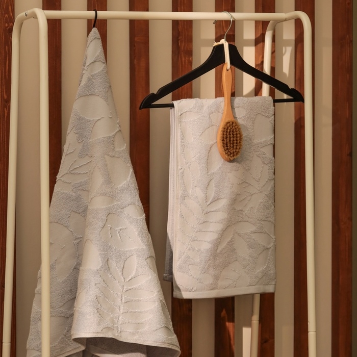 Полотенце махровое жаккардовое LoveLife Leaves 50х90 см, цвет светло-серый, 100% хл, 500 гр/м2