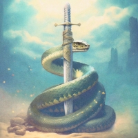 Новогодняя декупажная карта "Змея с мечом", плотность 45 г/м2, формат А4 Новогодняя декупажная карта "Змея с мечом", плотность 45 г/м2, формат А4