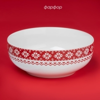 Салатник новогодний Доляна &laquo;Финский лес&raquo;, 580 мл, 15,5&times;6 см, фарфор, цвет белый