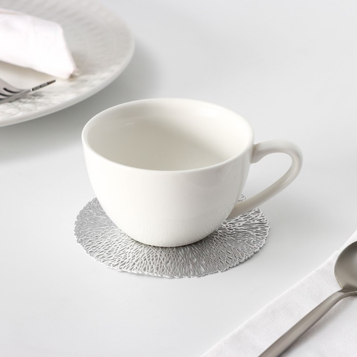 Салфетка - подставка под кружку Доляна &laquo;Листья&raquo;, d=10 см, 4 шт, цвет серебро