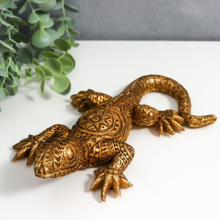 Сувенир полистоун "Золотая ящерка с геометрическими узорами" 5,5х15,5х22 см